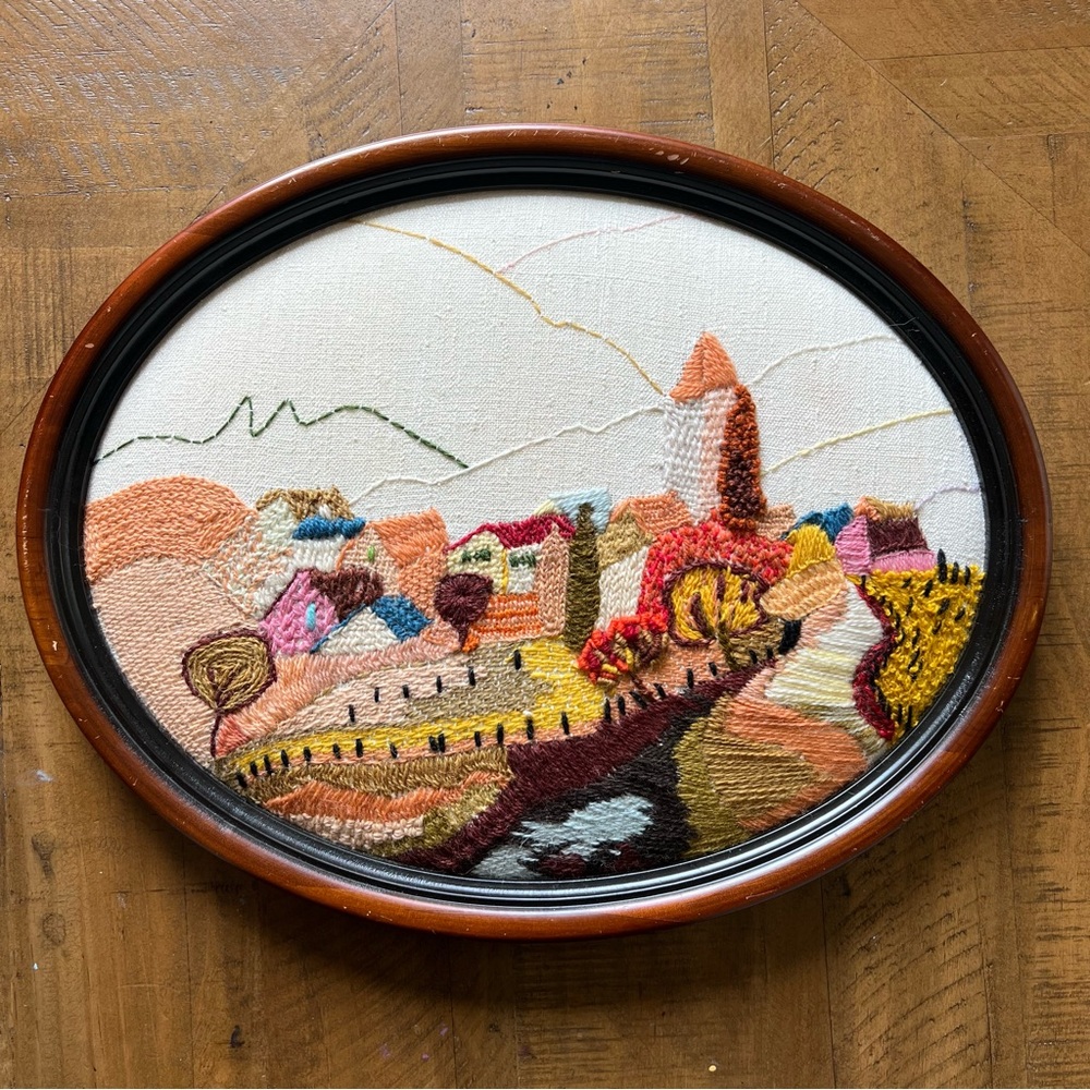 Vintage French Tapestry Needlepoint Framed Decor Coastal Grandma cottage core - Picture 3 of 7